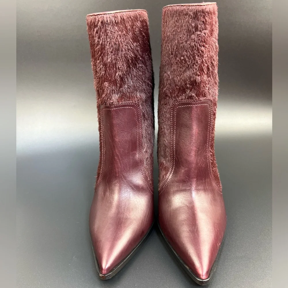 Bruno Magli Sophisticated Wine-Red Pointed High Heel Glam Ankle Boots Size 37